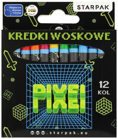 Kredki 12 kolorów woskowe świecowe pixel game dla gracza Starpak