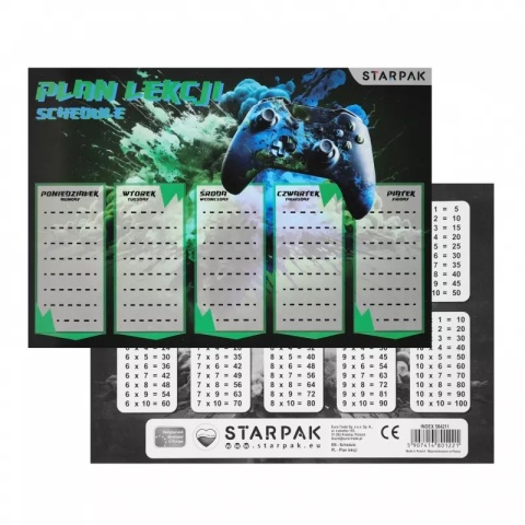 Naklejki nalepki na zeszyty 12szt plan lekcji tabliczka mnożenia gamer pad