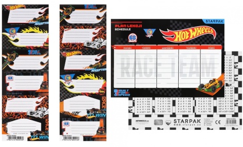 Naklejki nalepki na zeszyty 12szt plan lekcji tabliczka mnożenia Hot Wheels