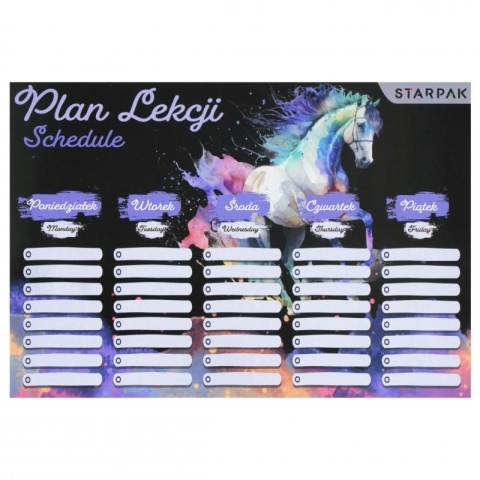 Naklejki nalepki na zeszyty 12szt plan lekcji tabliczka mnożenia Konie art