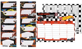 Naklejki nalepki na zeszyty 12szt plan lekcji tabliczka mnożenia Hot Wheels