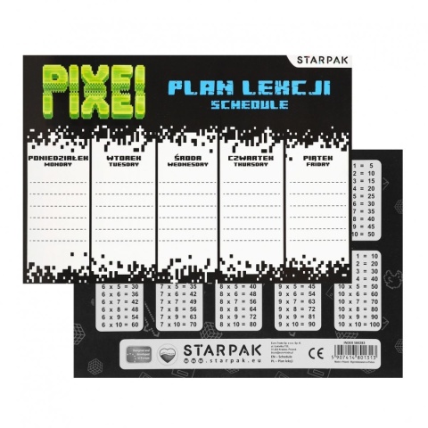 Naklejki nalepki na zeszyty 12szt plan lekcji tabliczka mnożenia game pixel