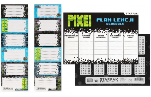 Naklejki nalepki na zeszyty 12szt plan lekcji tabliczka mnożenia game pixel