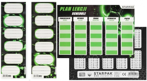 Naklejki nalepki na zeszyty 12szt plan lekcji tabliczka mnożenia piłka