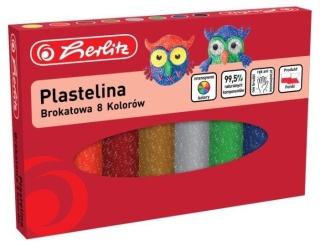 Plastelina szkolna 8 kolorów okrągła brokatowa Herlitz