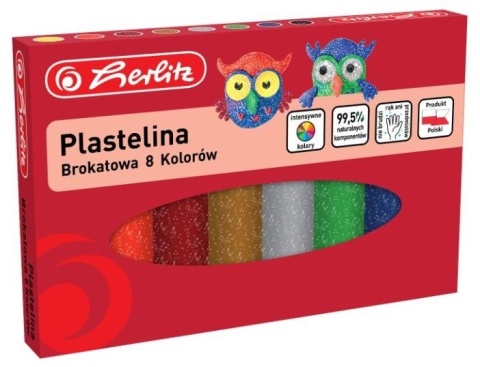 Plastelina szkolna 8 kolorów okrągła brokatowa Herlitz