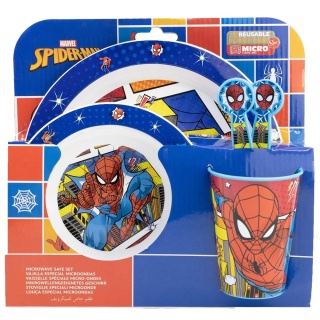 SPIDERMAN zestaw śniadaniowy miska talerz sztućce kubek 260 ML