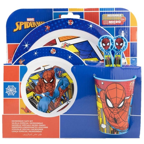 SPIDERMAN zestaw śniadaniowy miska talerz sztućce kubek 260 ML