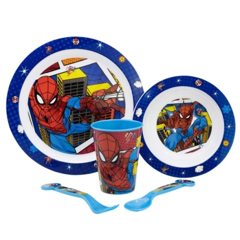 SPIDERMAN zestaw śniadaniowy miska talerz sztućce kubek 260 ML