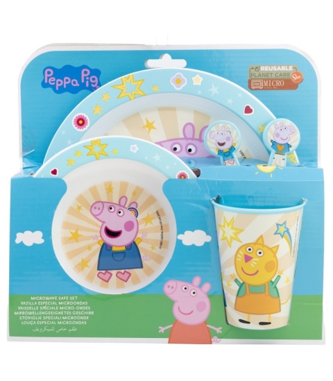 ŚWINKA PEPPA PIG zestaw śniadaniowy miska talerz sztućce kubek 260