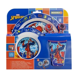 Spiderman zestaw śniadaniowy talerz miska sztućce kubek