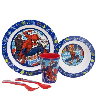 Spiderman zestaw śniadaniowy talerz miska sztućce kubek