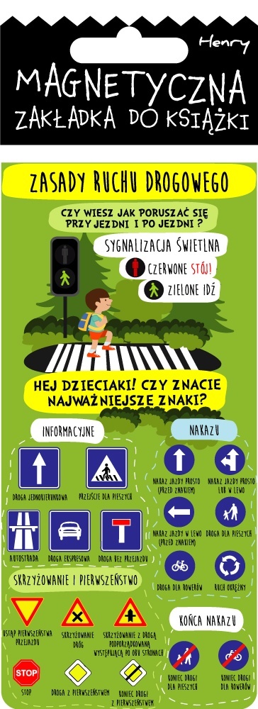 Zakładka magnetyczna edukacyjna zasady ruchu drogowego znaki Henry 8x17 cm