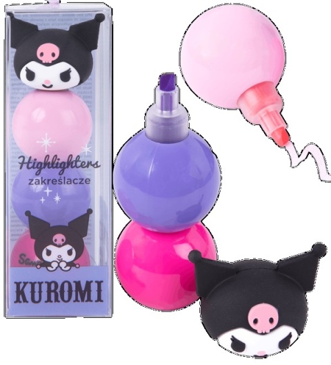 Zakreślacze mini pisaki kulki 3 kolory pastelowe 3 w 1 Hello Kitty Kuromi