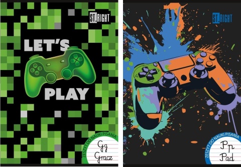 Zeszyt A4 trzy linia kolorowa do nauki pisania 32k Pixel Game Gamer
