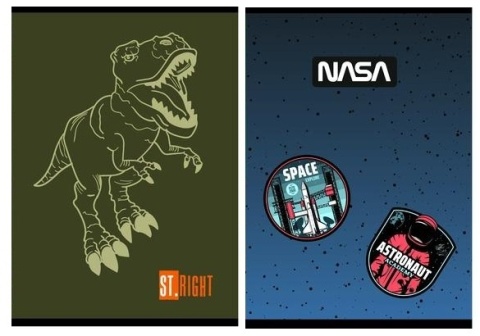Zeszyt A5 32 k w linię trzylinia kolorowa dinozaur Nasa kosmos 2 szt Unipap