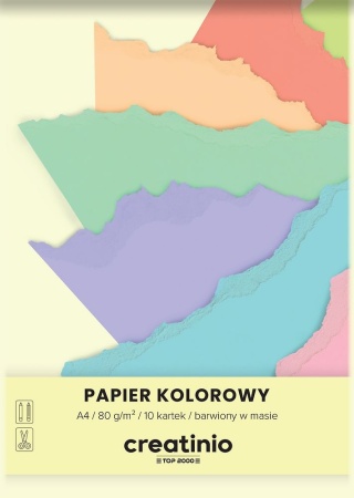 Papier kolorowy wycinanka barwiony w masie 10 szt A4 Top-2000