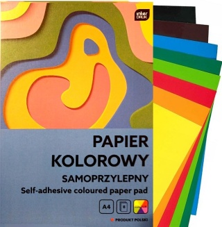 Zeszyt papierów kolorowych samoprzylepnych wycinanka 8 kolorów A4 Interdruk