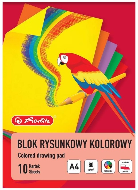 Blok rysunkowy kolorowy A4 10 kartek 10 kolorów 80 g/m2 Herlitz