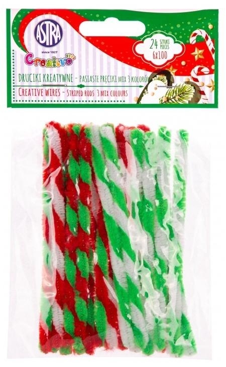 Druciki kreatywne zebra 6x100mm mix świąteczne 24 szt Creativo, Astra