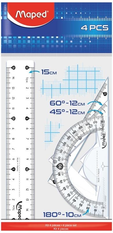Komplet geometryczny 4 el. ekierki kątomierz linijka 15 cm , Maped