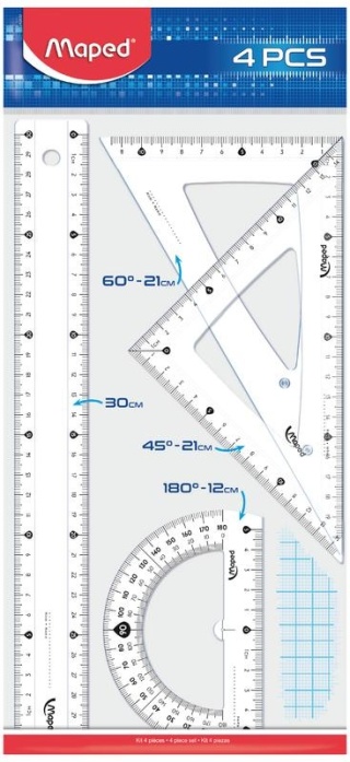 Zestaw geometryczny 4 el. ekierki kątomierz linijka 30 cm Maped