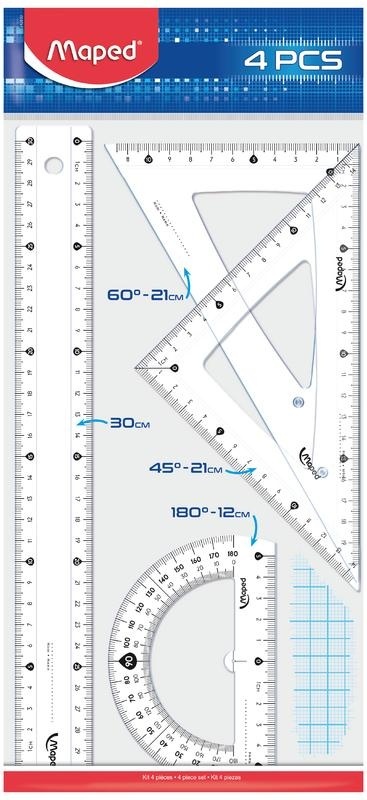 Zestaw geometryczny 4 el. ekierki kątomierz linijka 30 cm Maped