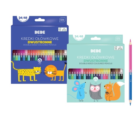 Kredki ołówkowe dwustronne trójkątne 24 / 48 kolorów BEBE Kids Interdruk