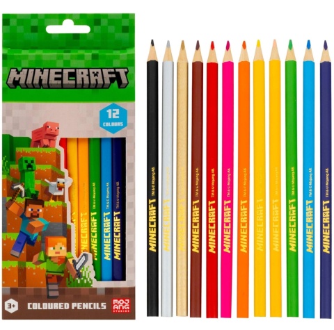 Kredki ołówkowe trójkątne 12 kol złota srebrna Astra Minecraft