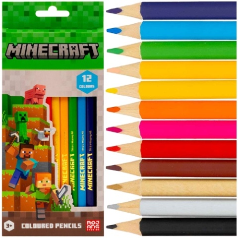 Kredki ołówkowe trójkątne 12 kol złota srebrna Astra Minecraft