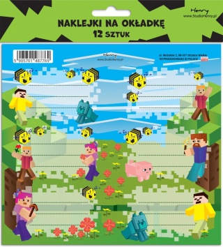 Naklejki nalepki na zeszyty 12 szt pixel game gra Henry
