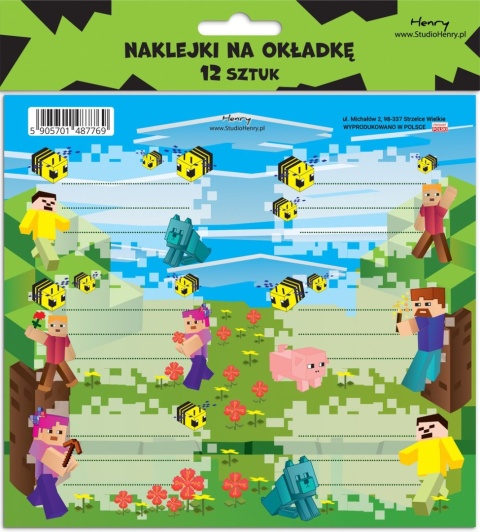 Naklejki nalepki na zeszyty 12 szt pixel game gra Henry