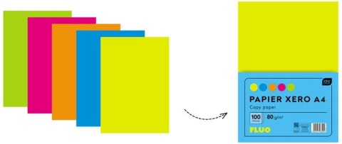 Papier ksero do drukarki A4 kolorowy FLUO 80g/m2 100 k 5 kolorów neonowych
