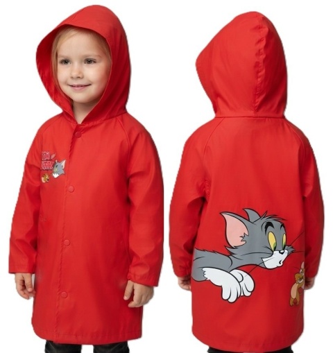 Płaszcz przeciwdeszczowy dziecięcy Tom i Jerry dla chłopca kaptur 110/116