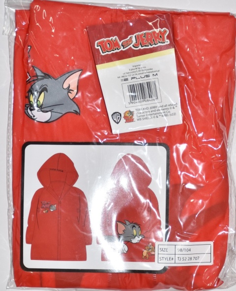 Płaszcz przeciwdeszczowy dziecięcy Tom i Jerry dla chłopca kaptur 122/128
