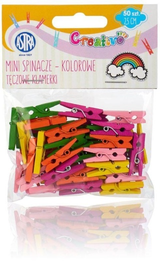 Spinacze drewniane mini 50 szt - tęczowe klamerki Creativo Astra