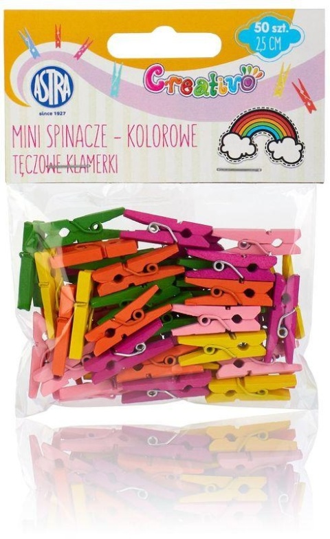 Spinacze drewniane mini 50 szt - tęczowe klamerki Creativo Astra