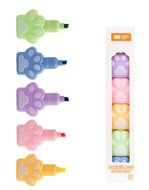 Zakreślacze mini pisaki łapki 5 kolorow fluo 5w1 Happy Color
