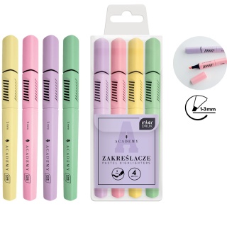 Zakreślacze trójkątne ścięta końcówka 4 kolory Pastel Academy Interdruk