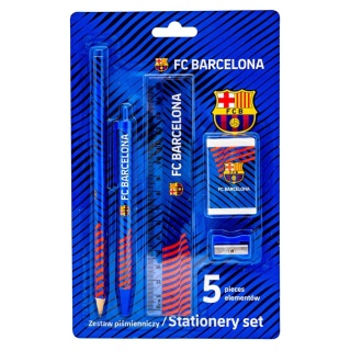 Zestaw 5 el ołówek linijka długopis gumka temperówka FCB Fc Barcelona