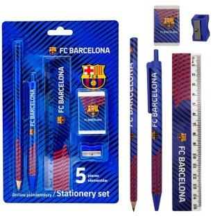 Zestaw 5 el ołówek linijka długopis gumka temperówka FCB Fc Barcelona