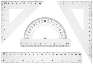 Zestaw geometryczny 4 elementy linijka 20 cm ekierka kątomierz Tetis