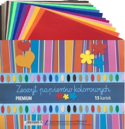 Zeszyt papierów kolorowych nabłyszczanych wycinanka premium 15 kolorów A5