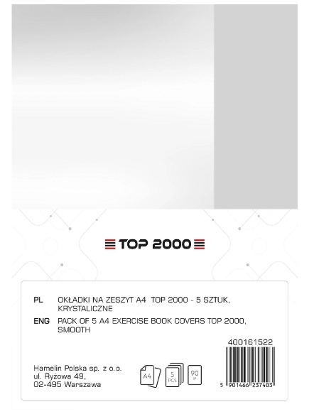 Okładka na zeszyt A4 krystaliczna PP90 op. zestaw 5 szt., Top 2000