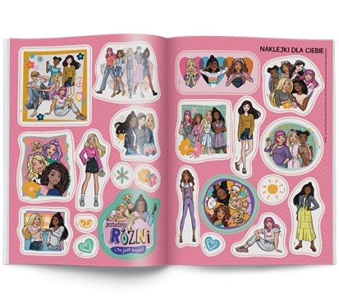 Barbie jesteśmy różni i to jest super! zadania rebusy naklejki
