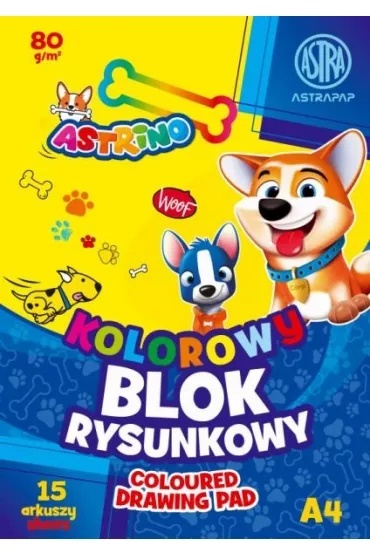 Blok rysunkowy kolorowy barwiony w masie A4 15 kartek Astra Astrino 80g/m2