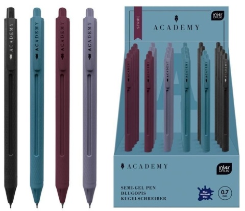 Długopis niebieski 0,7mm automatyczny Stripe Interdruk Academy zestaw 4szt