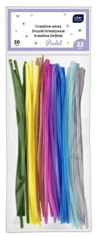 Druciki kreatywne PASTEL 30 cm mix pastelowe 32 szt Interdruk