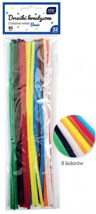 Druciki kreatywne Basic 30 cm mix 8 kolorów podstawowych 32 szt Interdruk