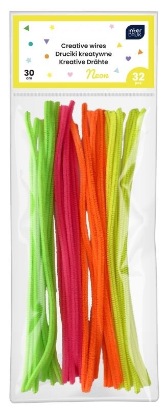 Druciki kreatywne NEON 30 cm mix neonowe kolory 32 szt Interdruk